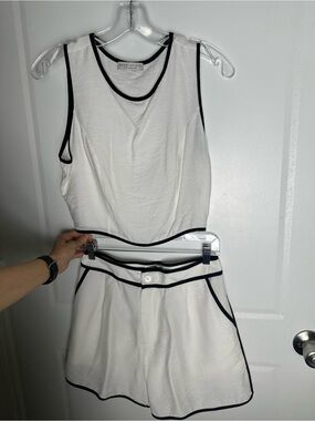 Paper Crane White Cropped Tank & Skirt Set with Black Trim